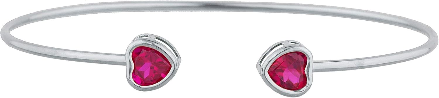 14Kt Gold Created Ruby Heart Bezel Bangle Bracelet