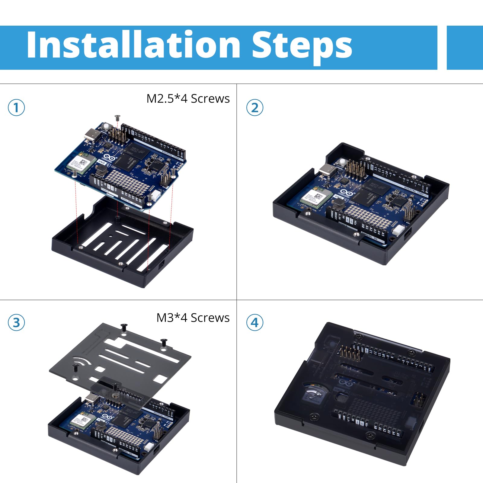 GeeekPi Starter Kit per Arduino UNO Q - Kit di sviluppo KI & Embedded con 2 GB di RAM, 16 GB eMMC, alloggiamento in alluminio, hub USB-C, alimentatore, cavo HDMI, cavo patch Ethernet Cat6 e accessori