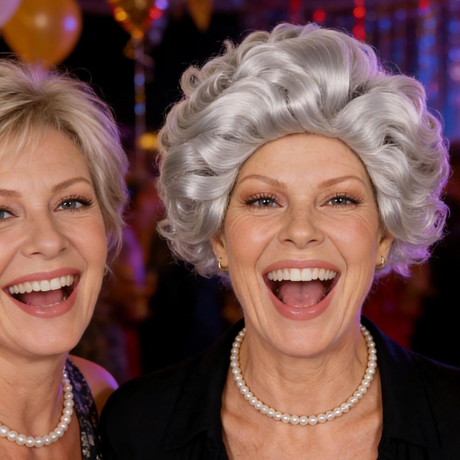 Hair Cap+Old Lady Wig with Necklace Grey Granny Wig for Women Old Woman Wigs Silver Grandma Outfit Grandma Wigs Granny Costume for 100 Day of School Theme Party Halloween Cosplay - Image 5