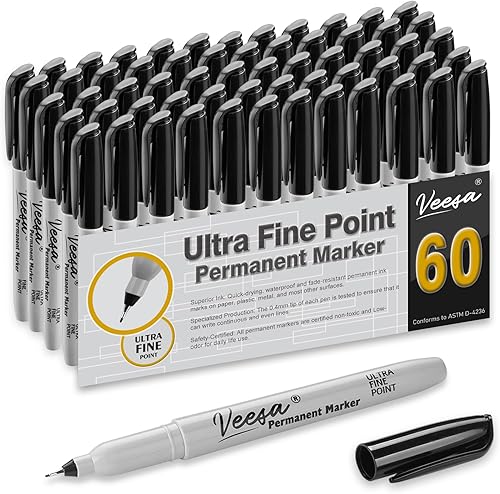 VEESA Marcadores permanentes, paquete de 60 unidades, juegos de marcadores permanentes de punta ultrafina, tinta de secado rápido, funciona en disponible en Yaxa Venezuela