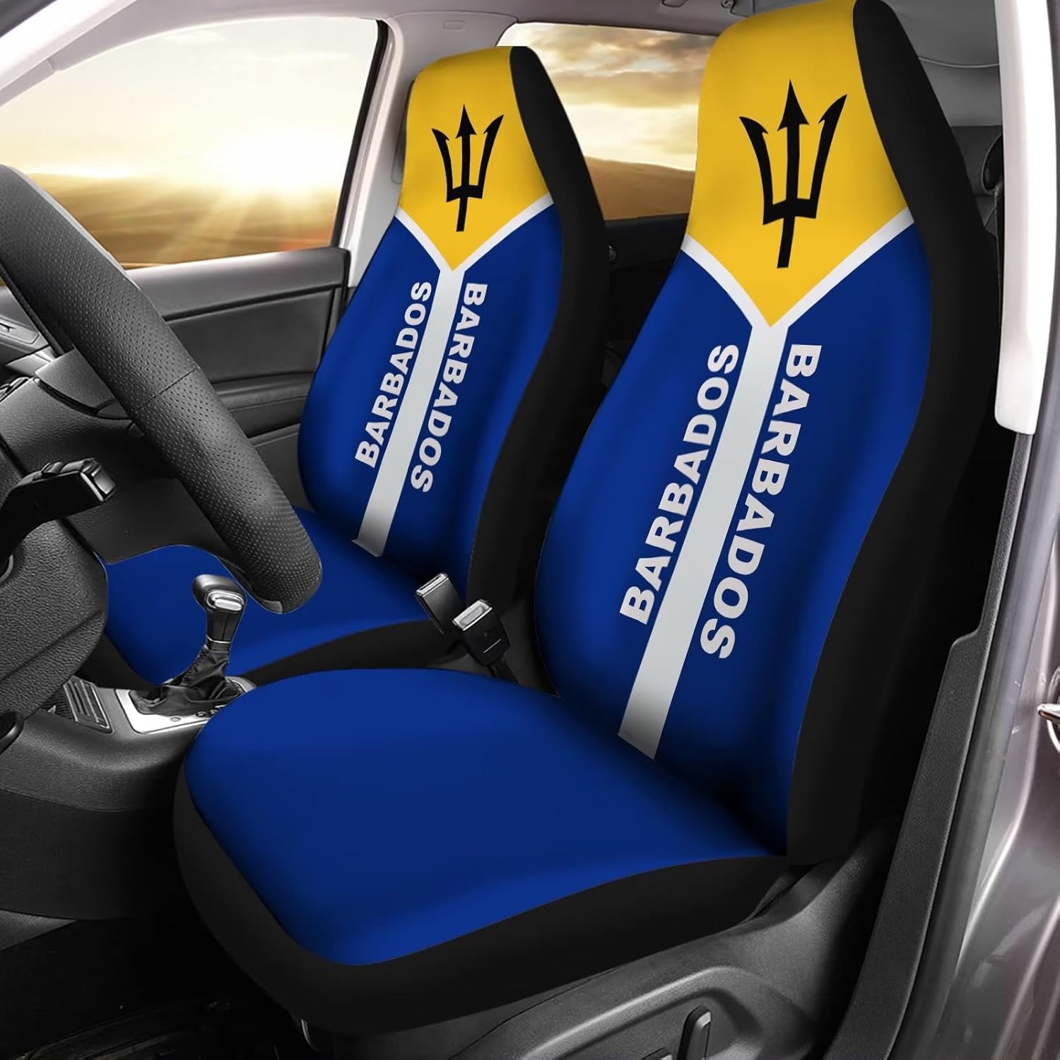 Howilath Universal Car Seat Covers Set of 2, Barbados Flag Pattern Auto Accessories Carseat Front Seats Fit Most Cars