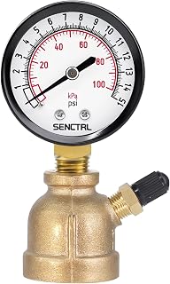 SENCTRL 0-15 Psi Gas Pressure Test Gauge, 2" Dial Size, 3/4" FNPT Connection, Brass Valve, Forged Brass Bell Shape Body Assembly