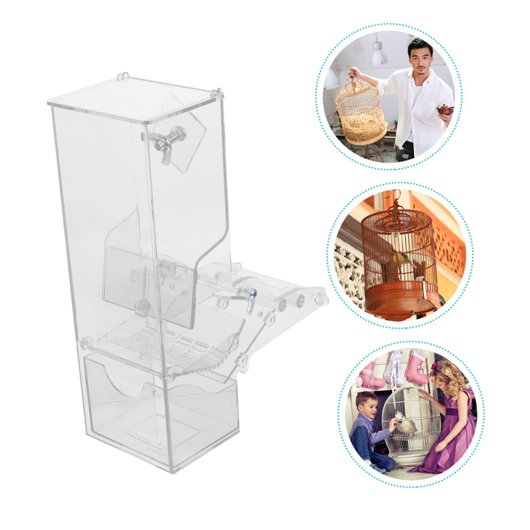 Abaodam Mangiatoia per Uccelli Mangiatoia Automatica per Pappagalli e Parrocchetti Contenitore Acrilico Trasparente per Cibo per Animali Domestici Autoscorrevole Design Pratico