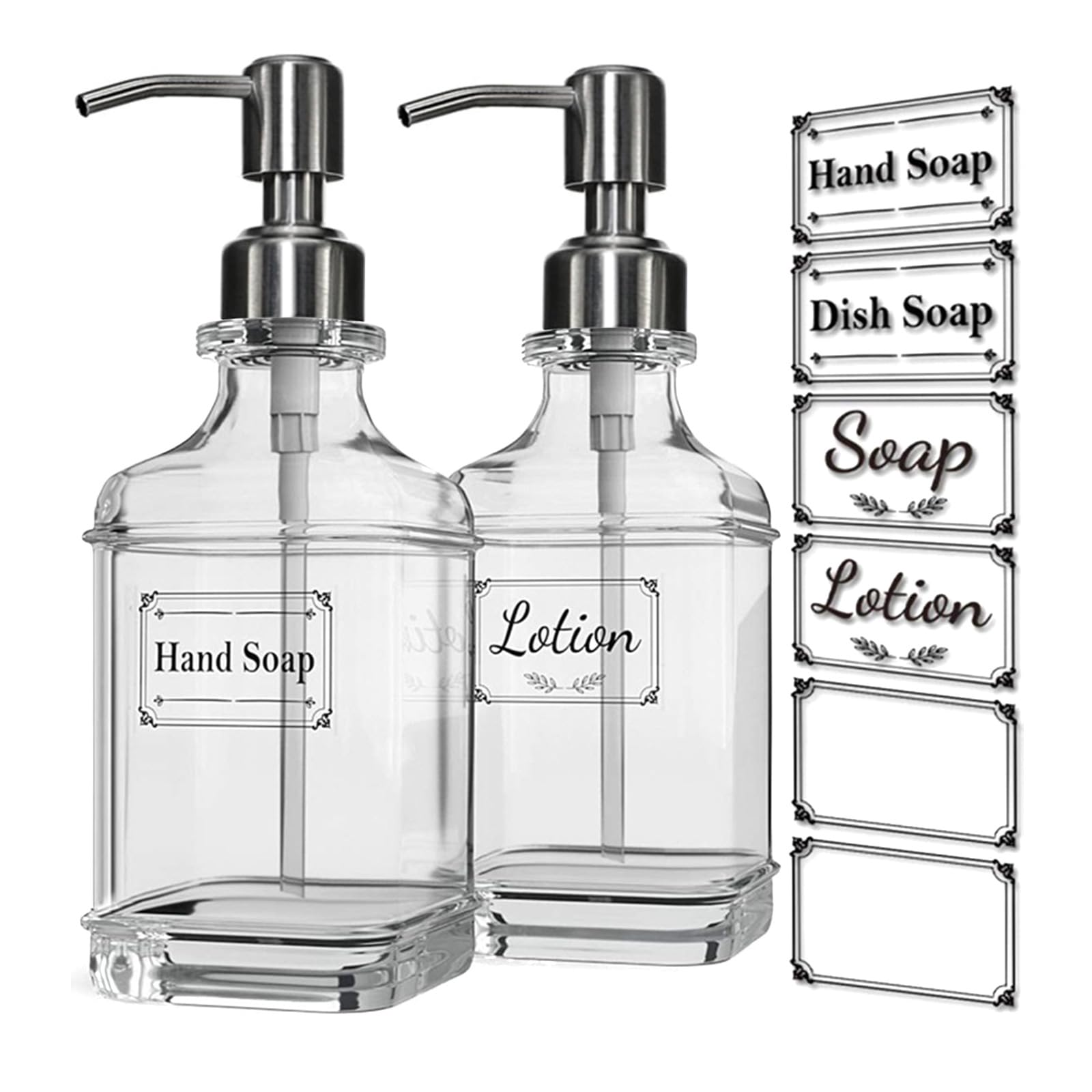 2PCS Glass Shower Gel Dispensers 550ml Capacity Refillable Liquid Bottle Dispenser Soap Dispensers