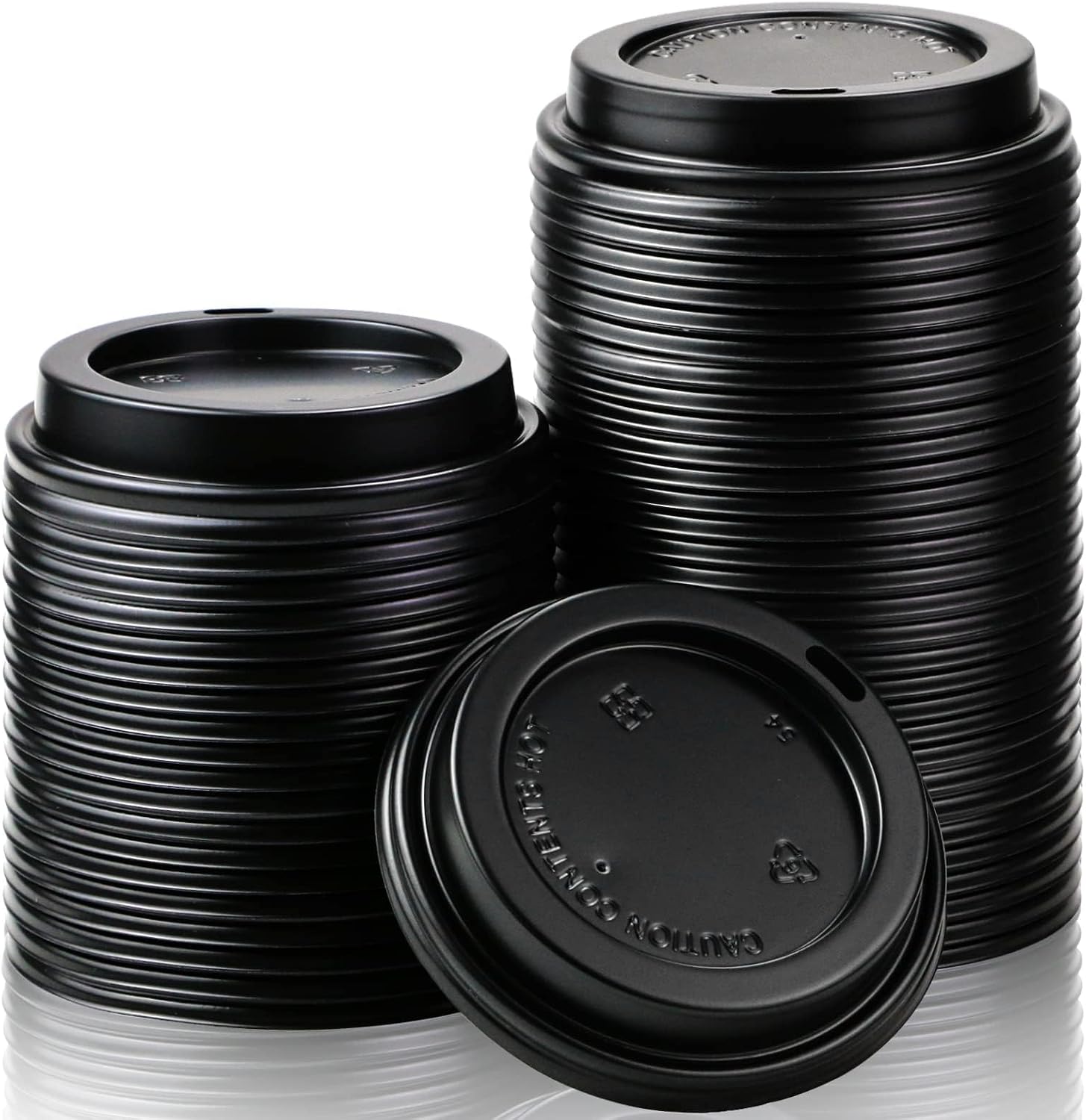 100 Pack Black Disposable Coffee Cup Lids - Fits 10-22 oz | Heavy-duty build resisting heat warping and cracking, ideal for cafes, food trucks, and office breakrooms