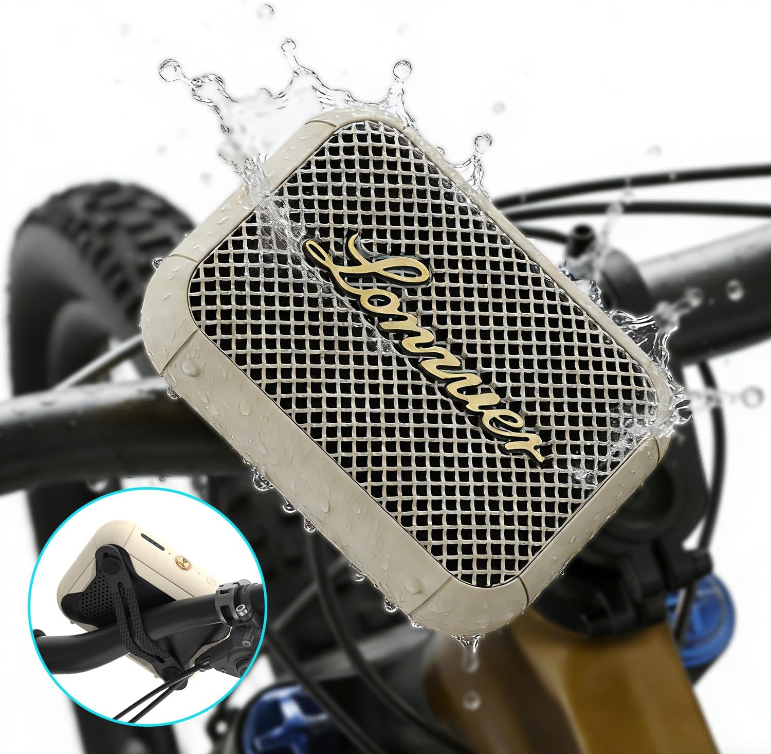 IPX7 Waterproof Shower Bluetooth Speaker, Portable Small Speaker, Speakers Bluetooth Wireless Loud Clear Sound Support Handle for Kayak Canoe Mountain Bike Beach Gift(White)