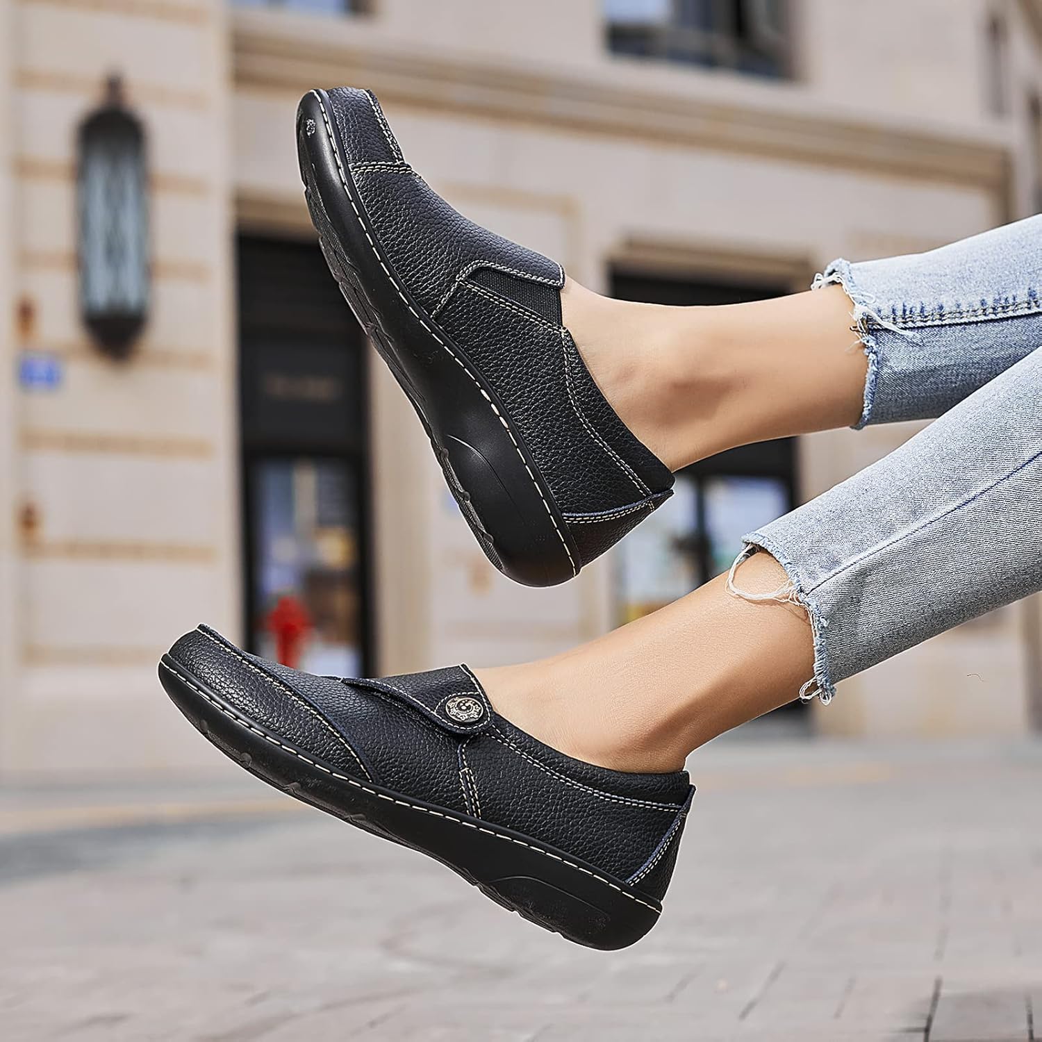 Geoeleph Women's Loafers Casual Slip-Ons Comfort Walking Flats Leather Driving Moccasins - Image 2