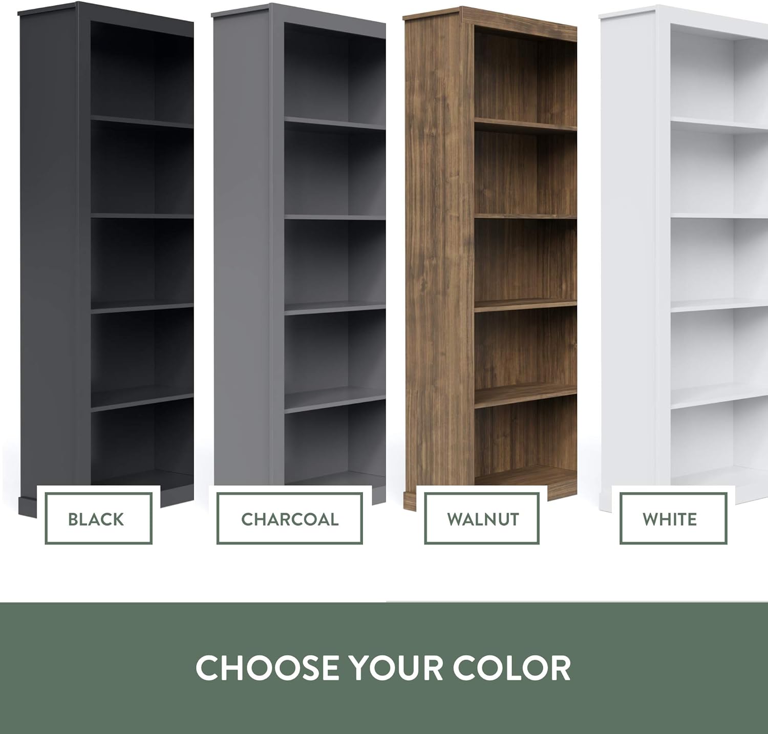 Edenbrook Sumac Five Shelf Laminate Bookcase, Charcoal : Everything Else