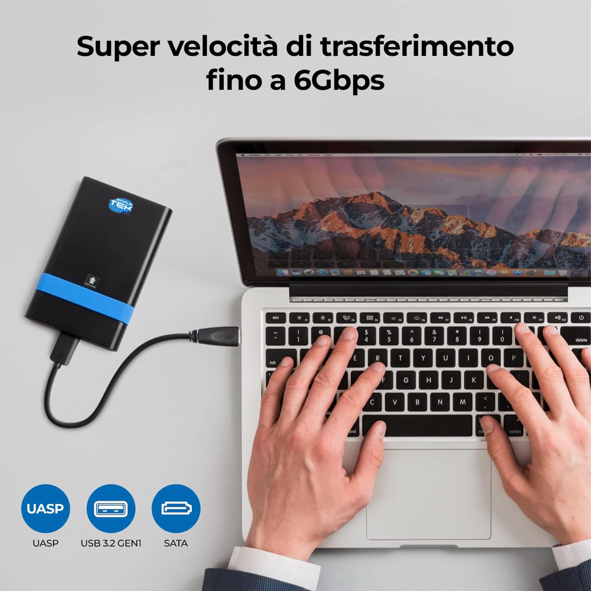 SIMPLETEK - Festplatte 1TB SATA III + Externes Gehäuse 2,5" USB 3.2 Gen1, GS-15U3, 20cm Kabel, 6Gbps (Generalüberholt)