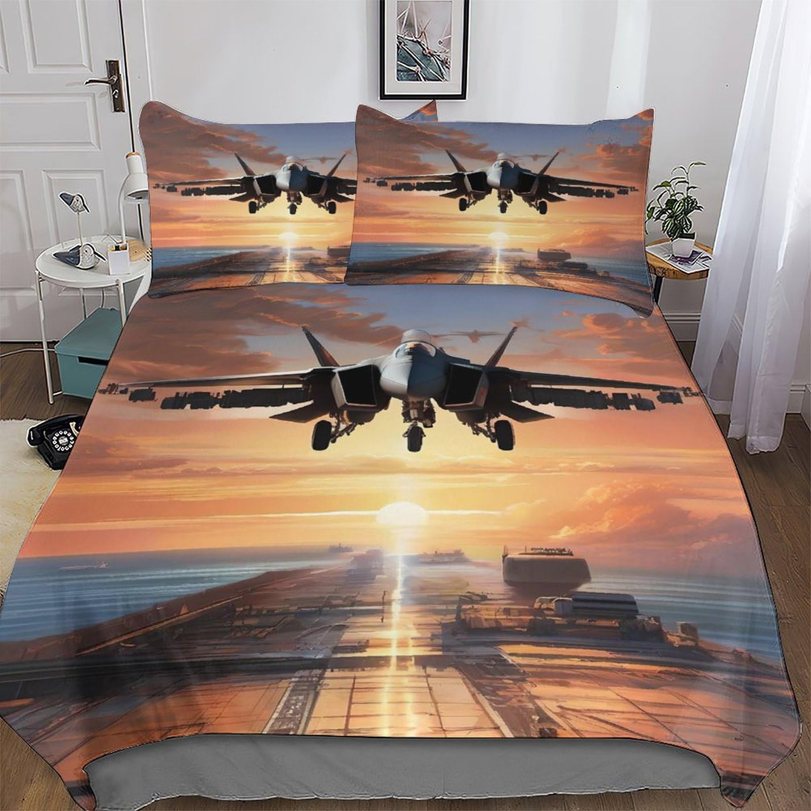 Housse de couette avion de chasse 200x200 avec 2 taies d'oreiller en microfibre