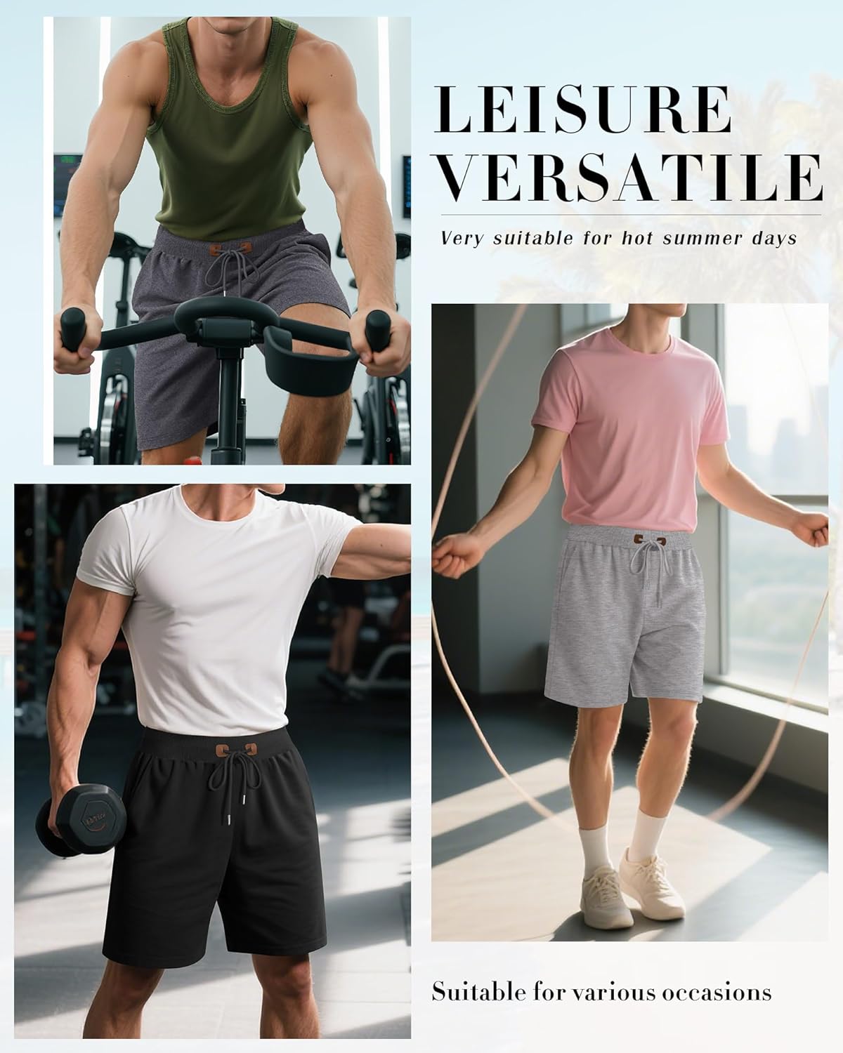 Neer 3 Pack Men's Gym Athletic Drawstring Shorts, Elastic Waist Casual Beach Workout Running Shorts with Pockets Summer Wear - Image 6