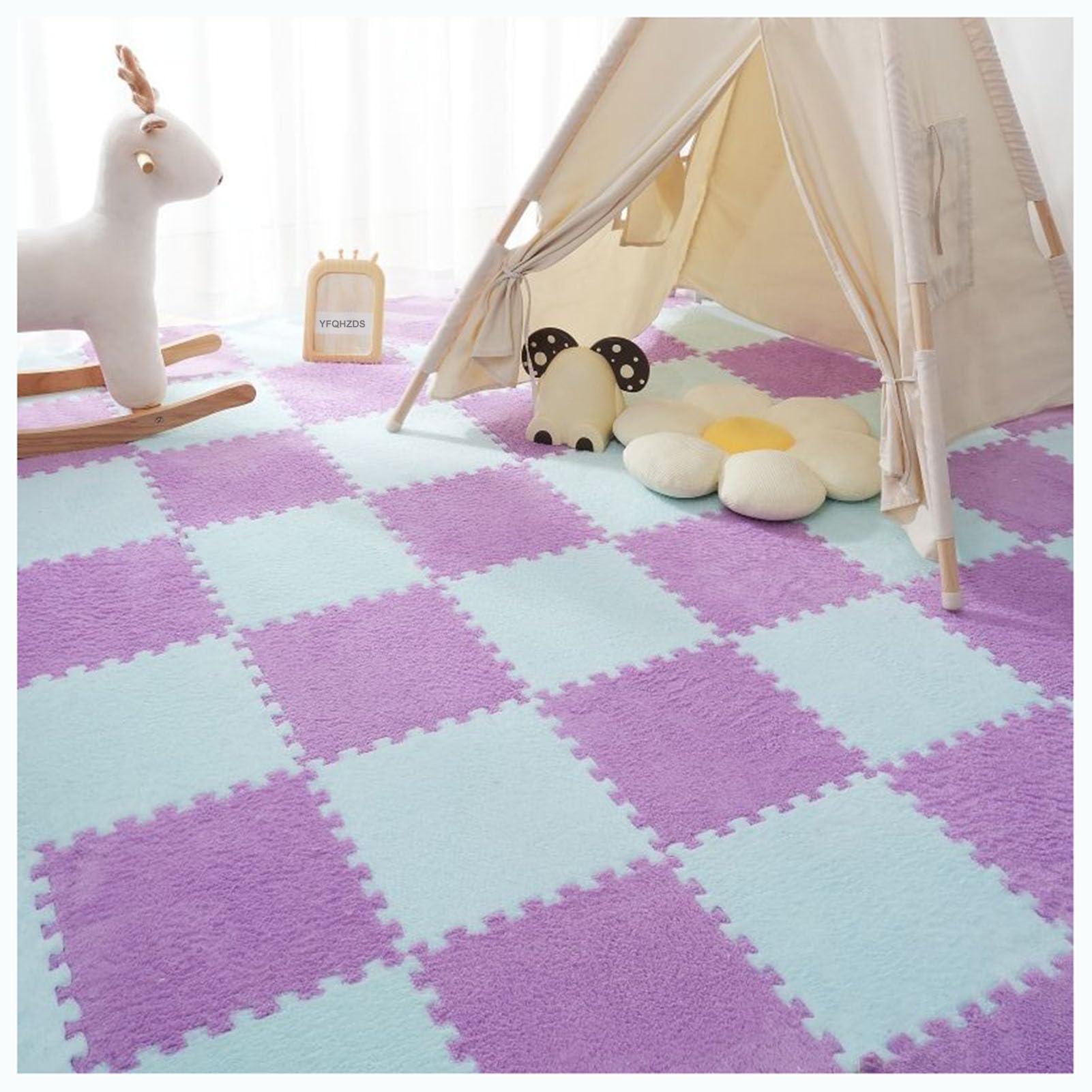 Piankowe płytki podłogowe, pluszowe płytki, 10 szt., 30 cm, kwadratowe, blokujące puzzle, piankowa mata, puszysty dywan, płytki, miękkie puzzle, mata do zabawy, dywaniki podłogowe do raczkowania i