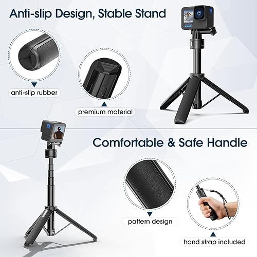 Miniatura 5 de ULANZI MT-34 Trípode extensible para selfie stick para Gopro, Go Quick II 20.7 pulgadas cámara de acción trípode con correa de mano 4 etapas