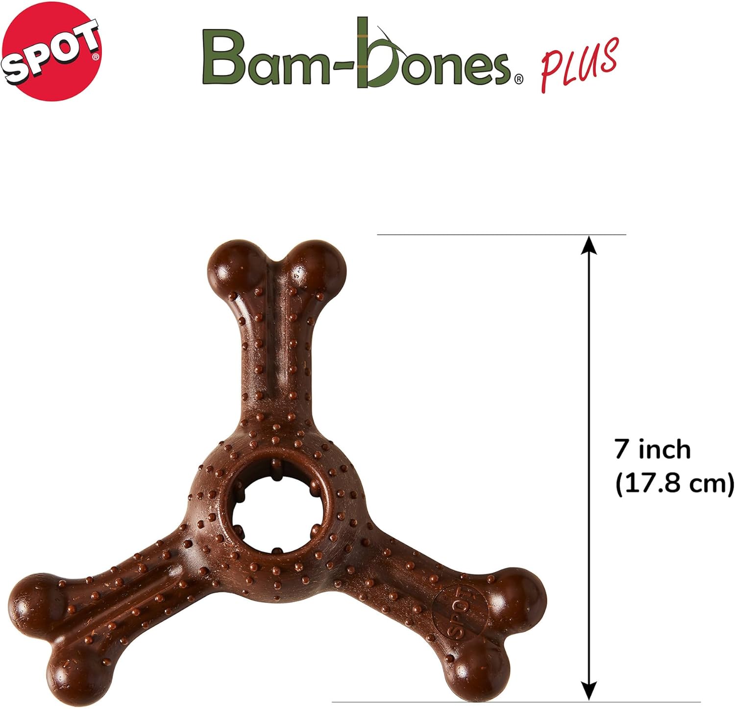 SPOT Bam-Bones Plus Triple Chew - Bamboo Fiber & Nylon, Durable Long Lasting Dog Toy for Aggressive Chewers – Great for Adult Dogs & Teething Puppies Under 90lbs, Non-Splintering, 7in, Bison Flavor