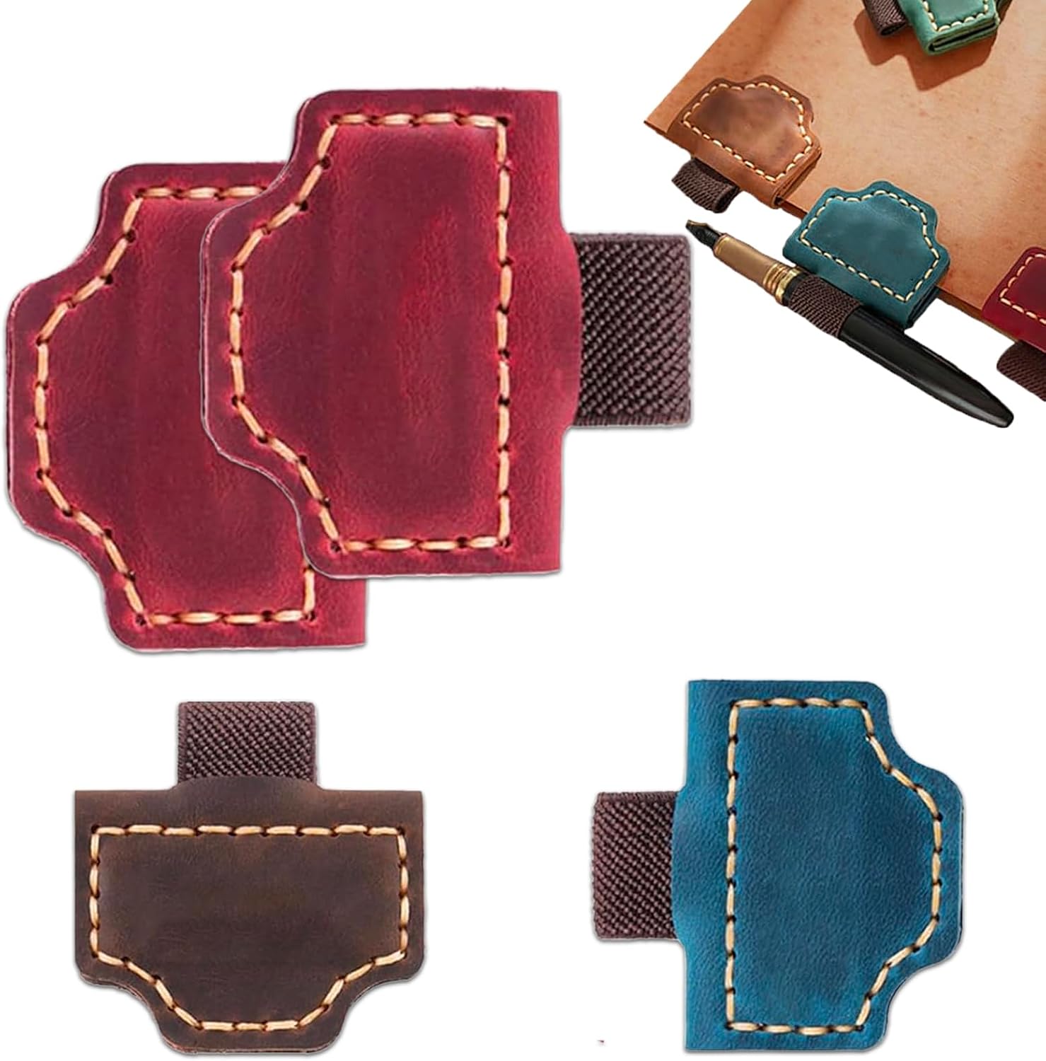 Bygone Mark Bookmark with Pen Holder, Personalized Leather Magnetic Bookmark,Magnetic Bookmarks for Reading Women Book Lovers Travelers Notebook Journal Covers,2Pcs (Wine Red, 2)