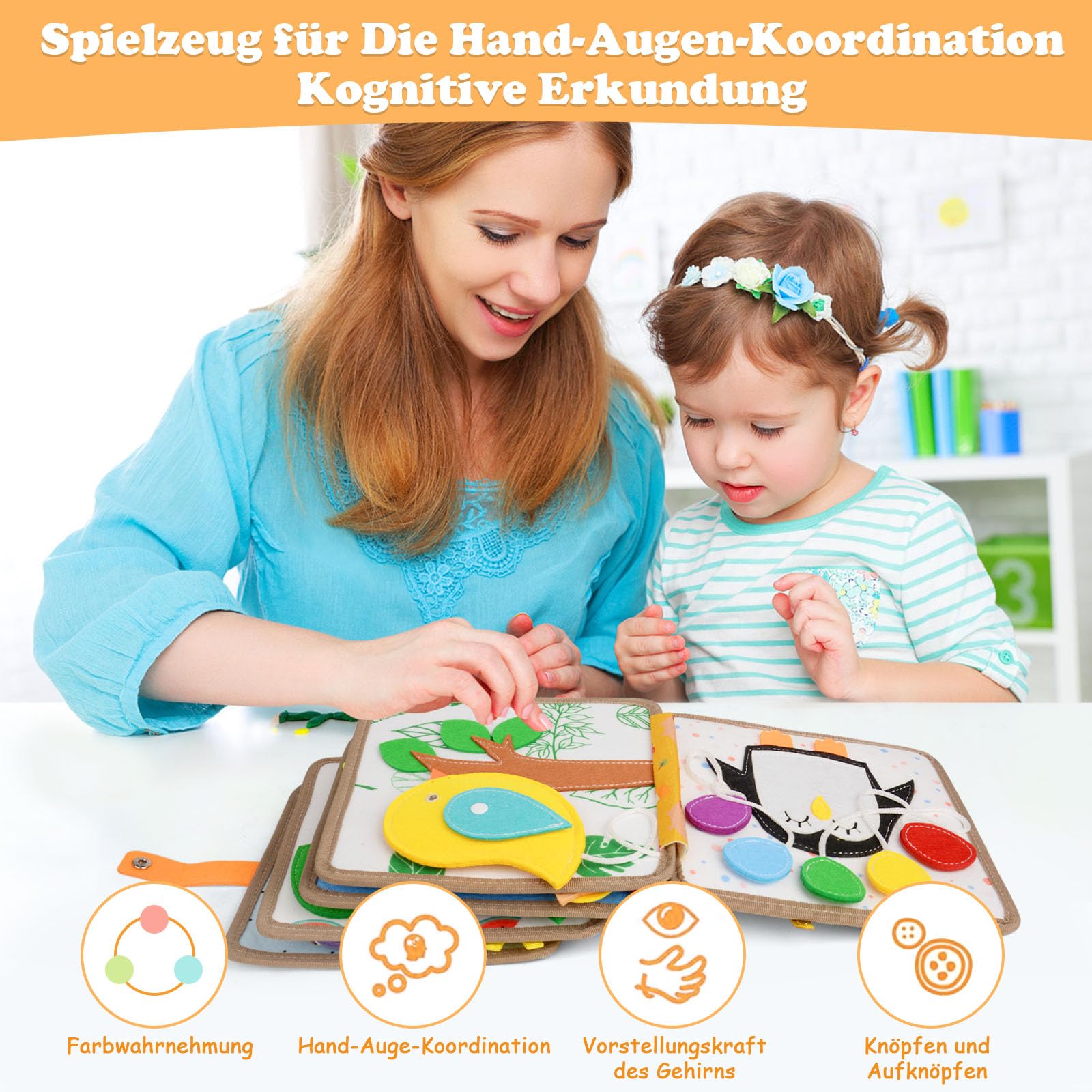 Montessori Busy Board Deutsch ab 1 Jahr, Activity Board Montessori Spielzeug ab 2 3 Jahr, Busy Book für Jungen und Mädchen Lernspielzeug
