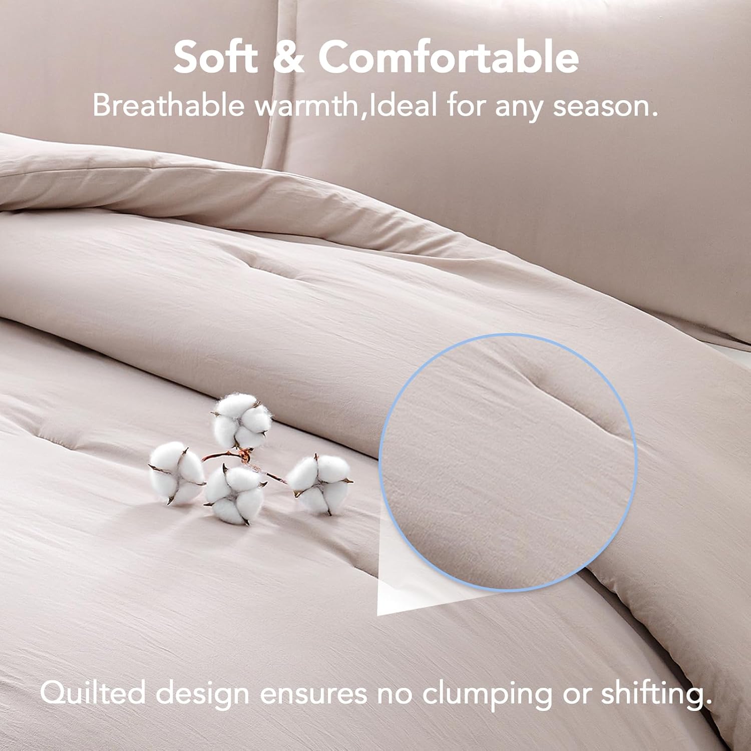 Full Comforter Sets Oatmeal,3PCS Soft Lightweight Breathable Bedding Comforter Sets for All Season, Full Size(82''×86'' Comforter & 2 Pillowcases) - Image 4