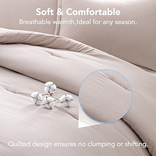 Miniatura 4 de Juego de edredón tamaño matrimonial, color avena, 3 piezas, suave, ligero, transpirable, para todas las estaciones, tamaño matrimonial (edredón de
