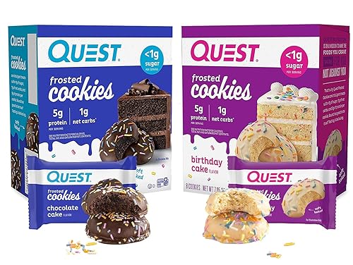 Quest Nutrition - Paquete variado de galletas heladas, sabores de pastel de cumpleaños y pastel de chocolate, 16 galletas suaves y masticables, disponible en Yaxa Colombia
