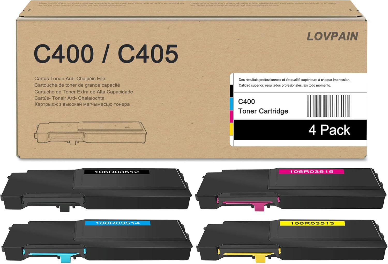 VersaLink C400/C405 High Capacity Toner Cartridge (4 Pack, 1BK/1C/1M/1Y) - Lovpa 106R03512 106R03514 106R03515 106R03513 Toner Replacement for Xerox VersaLink C400 C400D C400DN C405 C405DN Printer