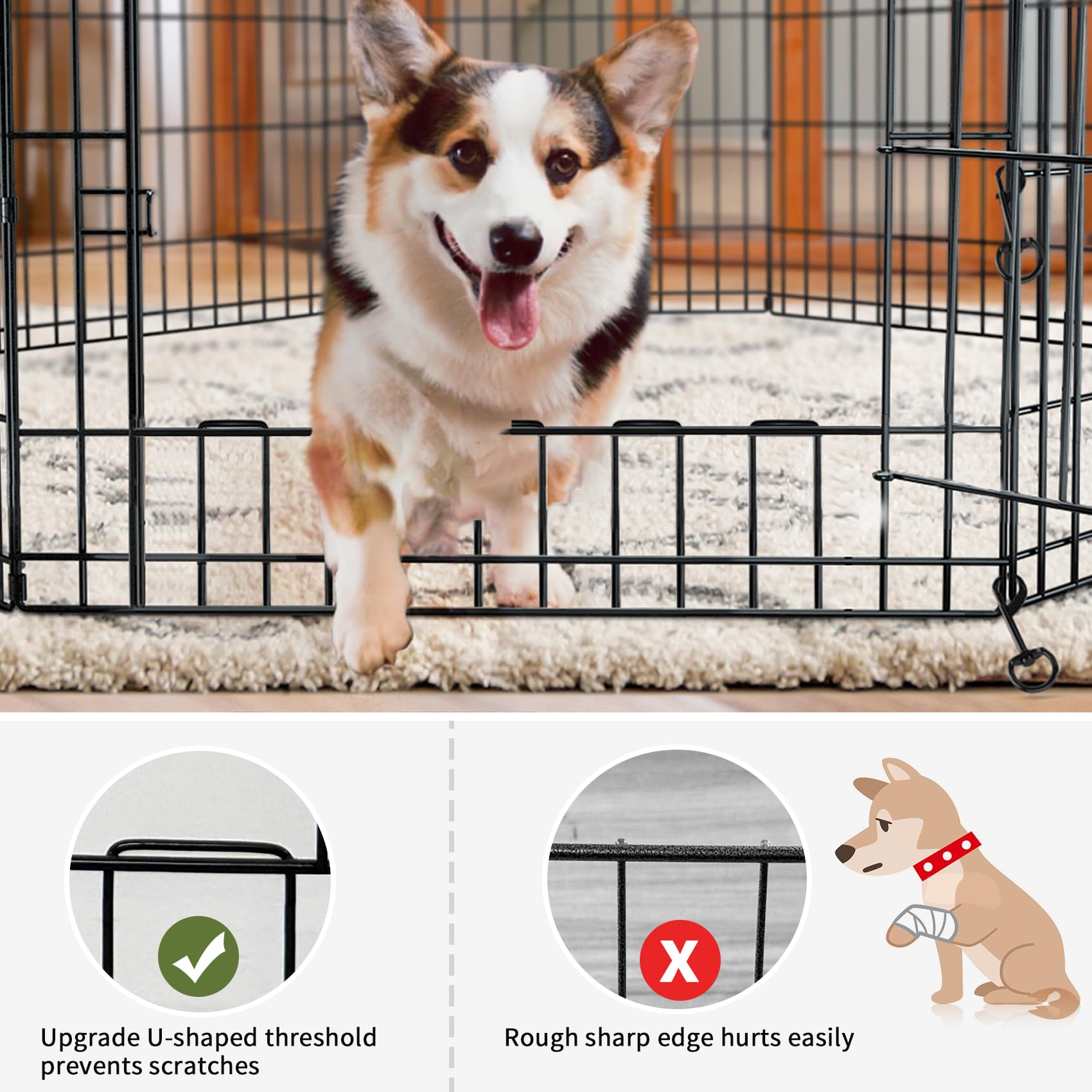 PETIME Recinzione pieghevole in metallo per cani e cuccioli, recinto per interni ed esterni, 8 pannelli, 61 x 61 cm (larghezza x altezza), con cuscinetto inferiore (con cuscinetto inferiore, 8