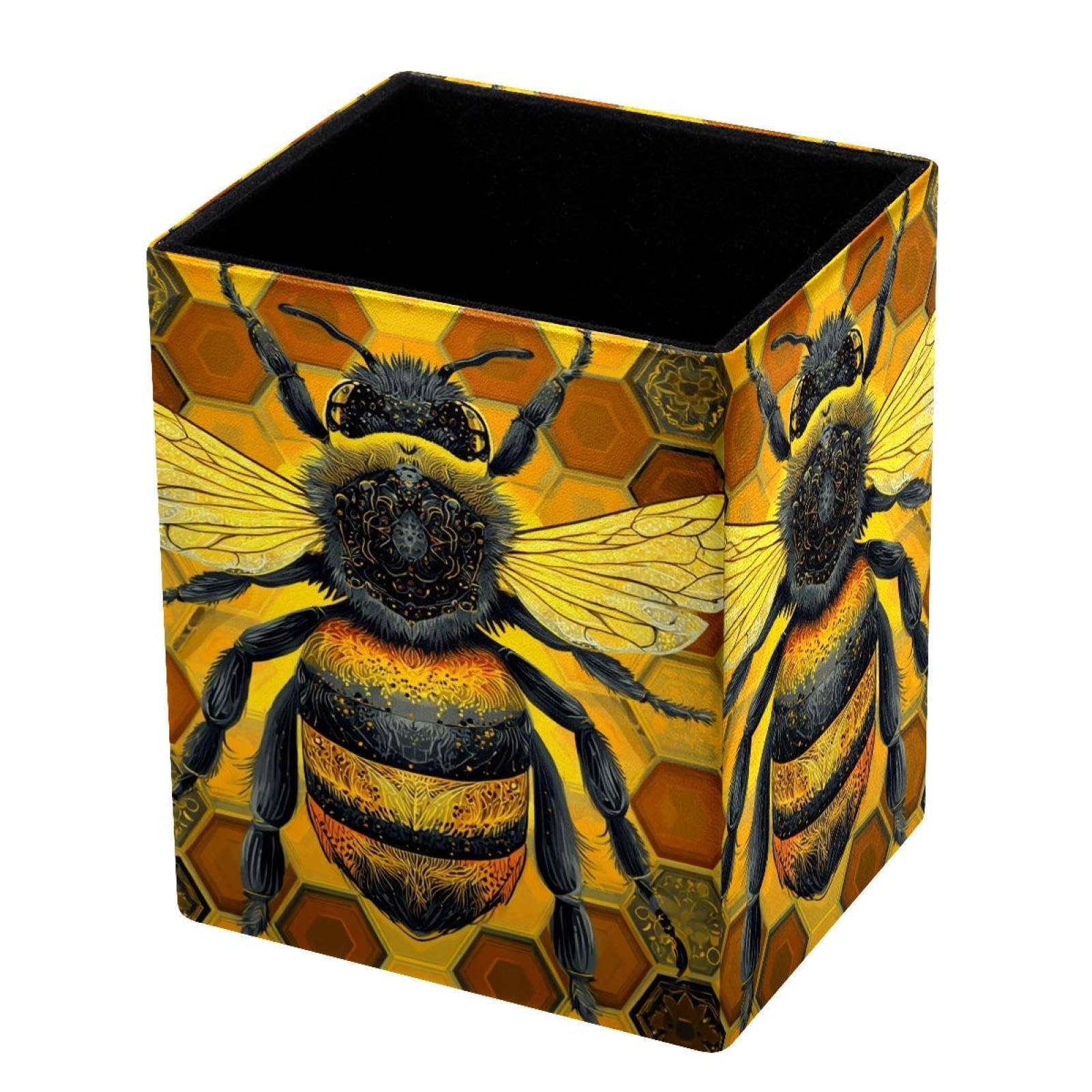 VAPOKF Pencil Holders for Desk, Bee Printed Pen Holders Pen Pot Makeup Brushes Storage Desktop Stationery Supplies Organiser for Home Office