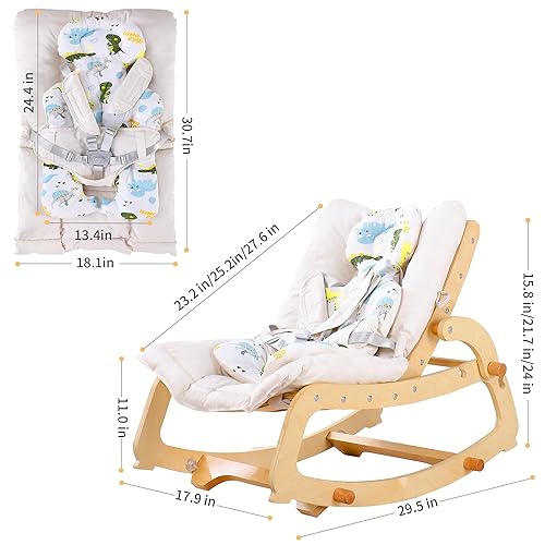 Miniatura 8 de MallBest Silla mecedora ajustable de madera 3 en 1 con cojín extraíble y cinturón de seguridad para bebés y niños pequeños (beige)
