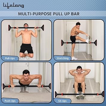 Lifelong - Pull Up Bar for Home Adjustable Bar Wall Mounted Screwless Pull Up Bar Door Pull Up Bar Height Increase Exercise Equipment for Home Gym