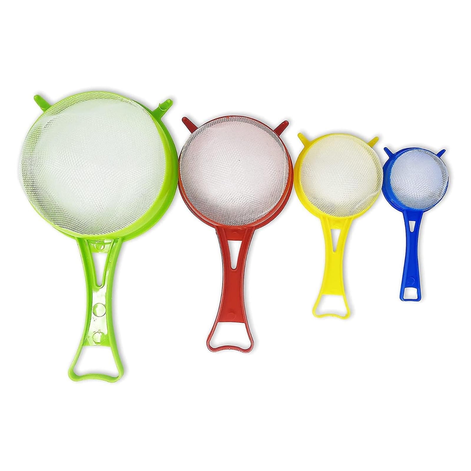 PEBBLE HUG Plastic Kitchen Strainer Sieve, Sink Strainer Colander, Colander for Cooking and Food, Fine Mesh Filter Container, Comfortable On Hands (4Pcs)