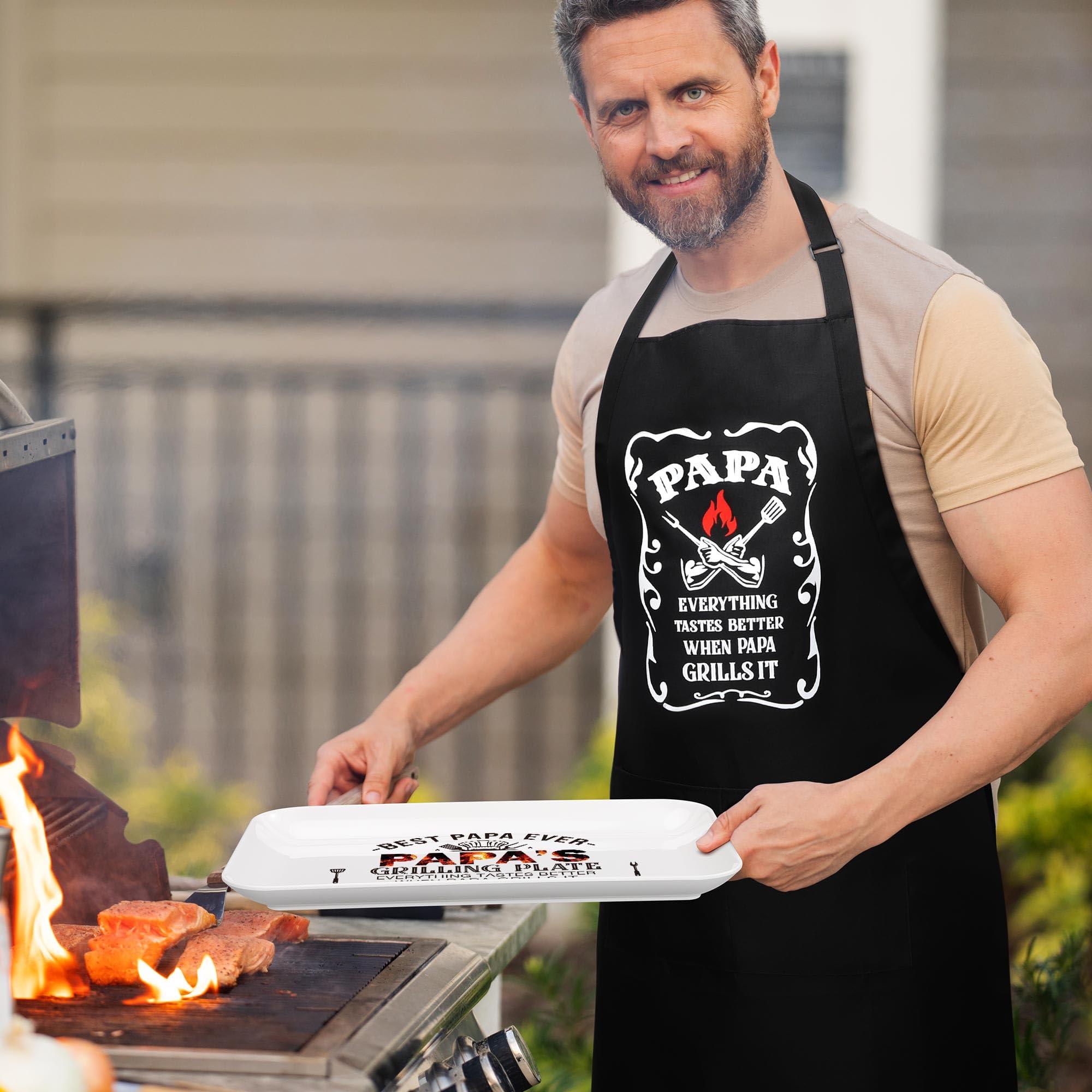 LEJIAJINW Vatertag Opa Papa Geschenke für Papa Papa BBQ Grilltablett Platte Lustiges Vatertagsgeschenk für Ihn Männer Schürze Ehemann Onkel Großvater Ehemann Jahrestag Geburtstag Grillen Geschenkbox