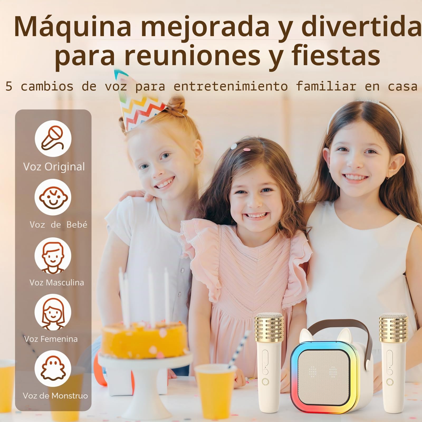 Linda máquina de Karaoke de oído de Gato para niños Adultos, Sistema de Karaoke portátil con luz led Parpadeante, 2 micrófonos inalámbricos, Altavoz de Fiesta de Regalo para Navidad