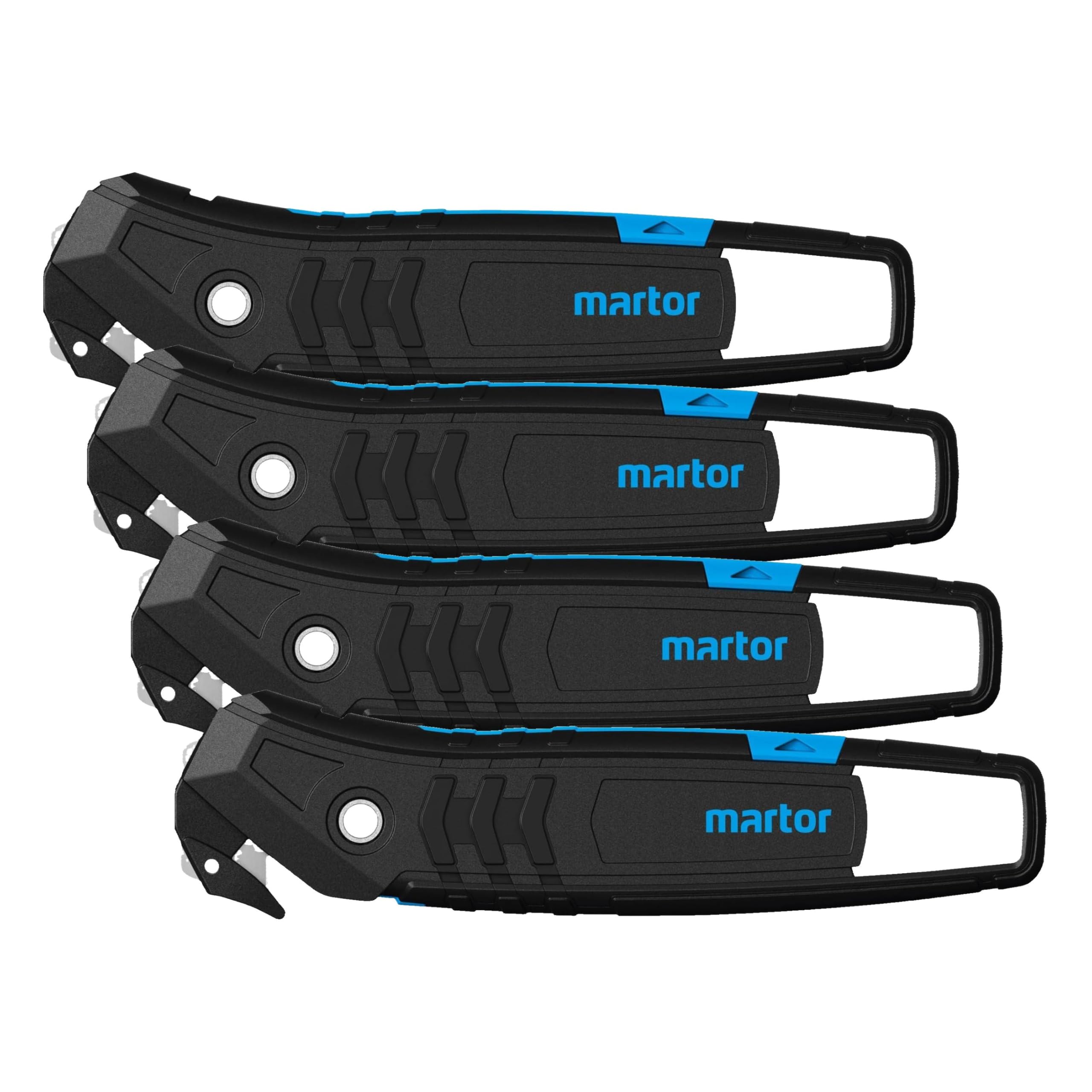 MARTOR Cuchillo de seguridad, Hoja oculta, SECUMAX 350, Cúter profesional, Perforador de cinta adhesiva, Ligero, Plástico, Derecho & Para zurdos (Paquete de 4)