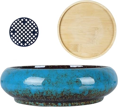 Miniatura 2 de ARTKETTY Macetas para suculentas grandes con bandeja de drenaje 1 maceta rectangular  1 maceta redonda para bonsái