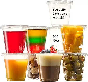 Jello Shot Cups with Lids 3 oz Containers With Lids - 200 Cups + 200 Lids - Leak-Resistant, Perfect For Disposable Dessert Cup, Plastic Fruit Pudding Cups with lids