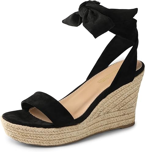 DREAM PAIRS Alpargatas de punta abierta para mujer, con cordones, con correa de tobillo, sandalias de plataforma, zapatos elegantes