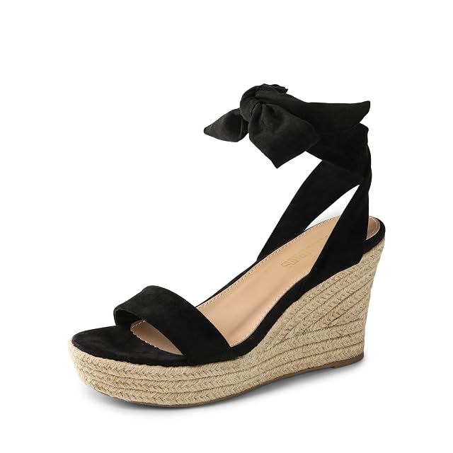 Dream Pairs DREAM PAIRS Womens Open Toe Espadrilles Dressy Lace Up Strappy Wedges Sandals SDPW2301W,Black,10