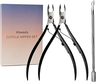 Cuticle Nipper 2 Pack with Cuticle Pusher, Professional Stainless Steel Cuticle Cutter Clipper Cuticle Trimmer, Cuticle Cutter, Cuticle Remover