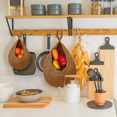 Miniatura 2 de Cesta colgante de frutas para cocina, cestas colgantes bohemias para organizar, cestas colgantes de frutas y verduras de pared, cestas de cocina