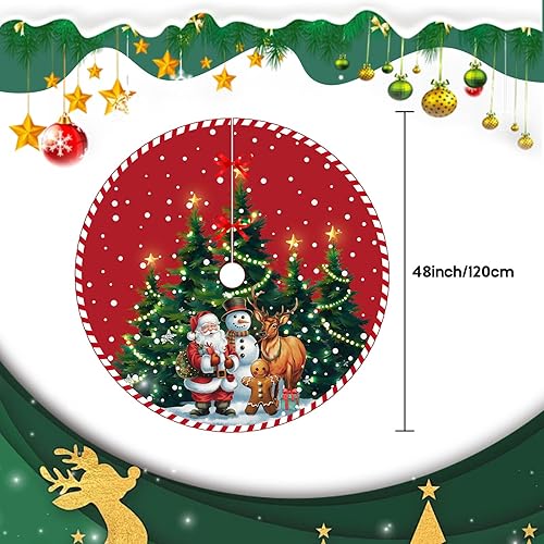 Miniatura 2 de Falda de árbol de Navidad, 48 pulgadas, falda roja de árbol de Navidad, falda de árbol de Navidad de Papá Noel y muñecos de nieve, tapete grande de