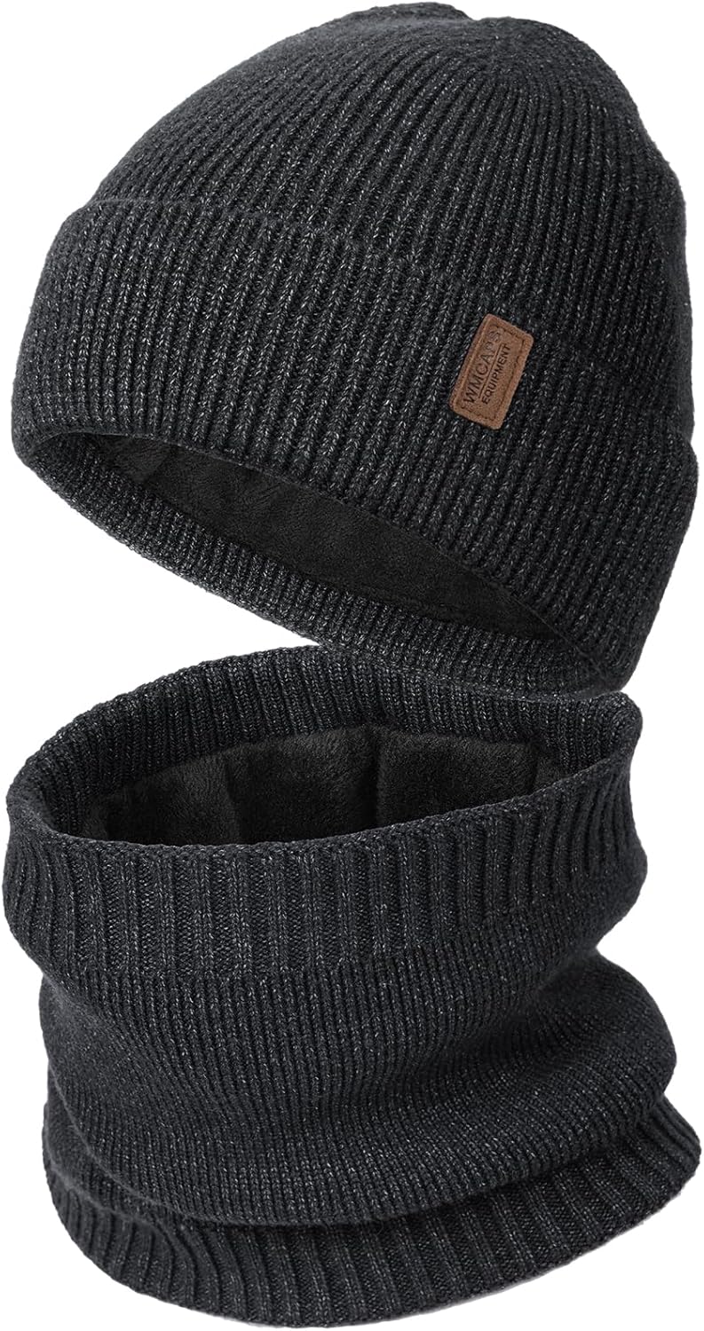 Wmcaps Winter Hat and Scarf Gift Set for Men, Windproof Fleece Lined Beanie & Neck Warmer for Cold Weather Wmcaps Winter Hat and Scarf Gift Set for Men, Windproof Fleece Lined Beanie & Neck Warmer for Cold Weather