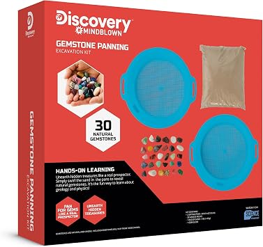 Discovery ジェムストーンパンニングSTEMキット – 本物の宝石30個用パン | ふるい分けパン2個 砂と学習ガイド | 子供向けの教育科学アクティビティ | 地質学の岩石発掘セット | 男の子と女の子のおもちゃギフト | 対象年齢8歳以上。