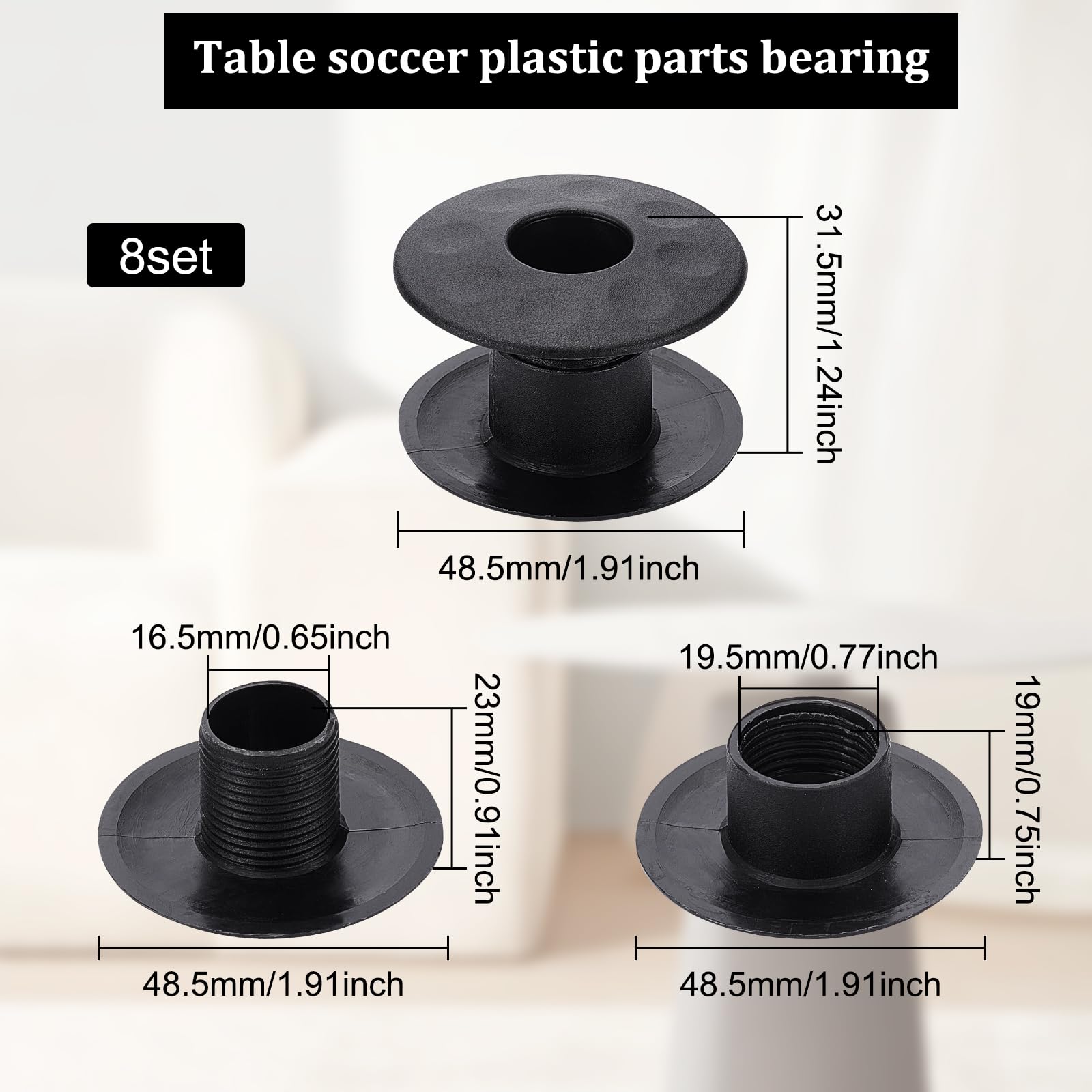 BENECREAT 8 Set di Boccole per Biliardino da Tavolo, Aste Portanti da Calcio Nere per Biliardino Standard Parti di Ricambio per Biliardino, 2 pc/Set