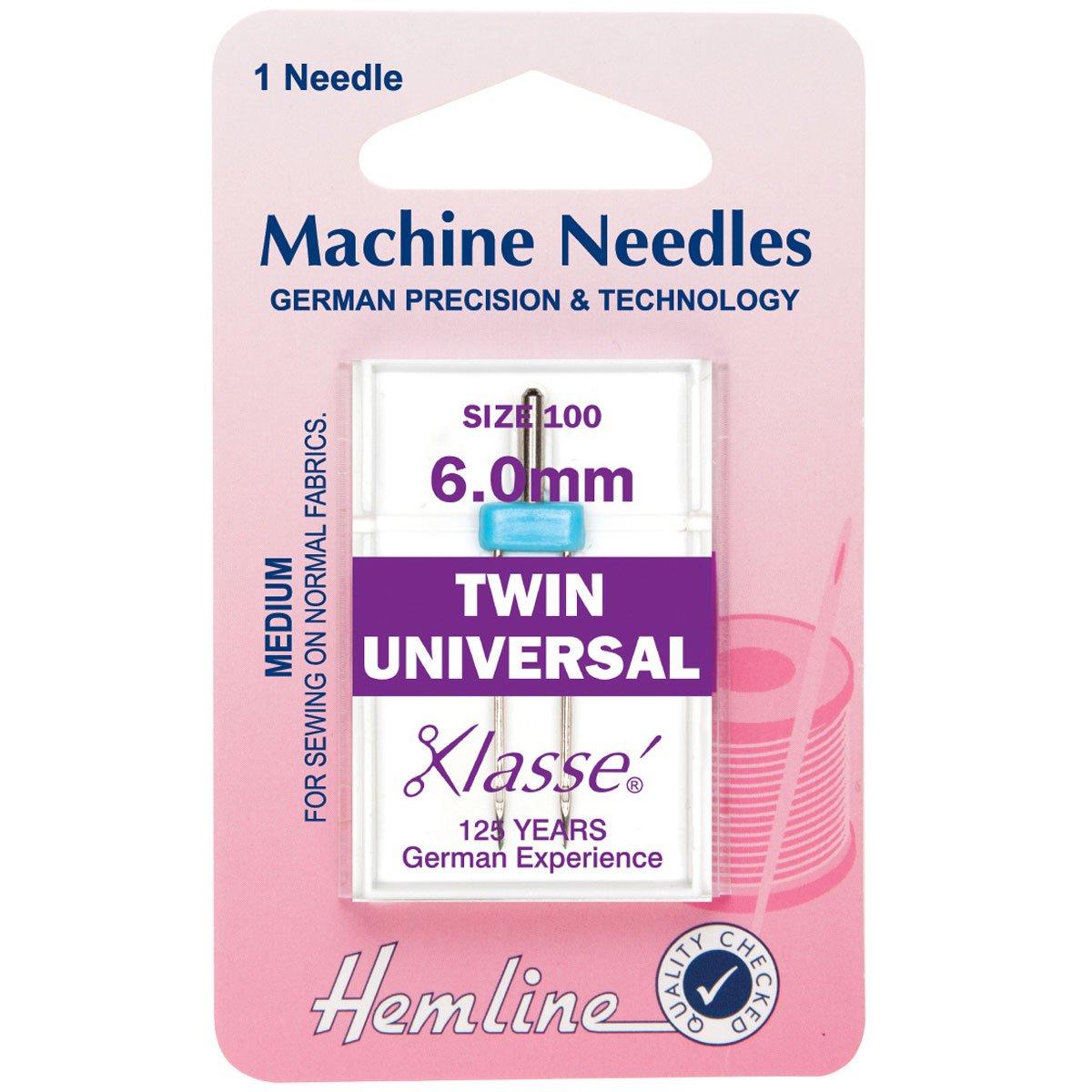 Hemline Twin Universal Sewing Machine Needles - 100/16, 6mm (1 Piece) - 5 Packs