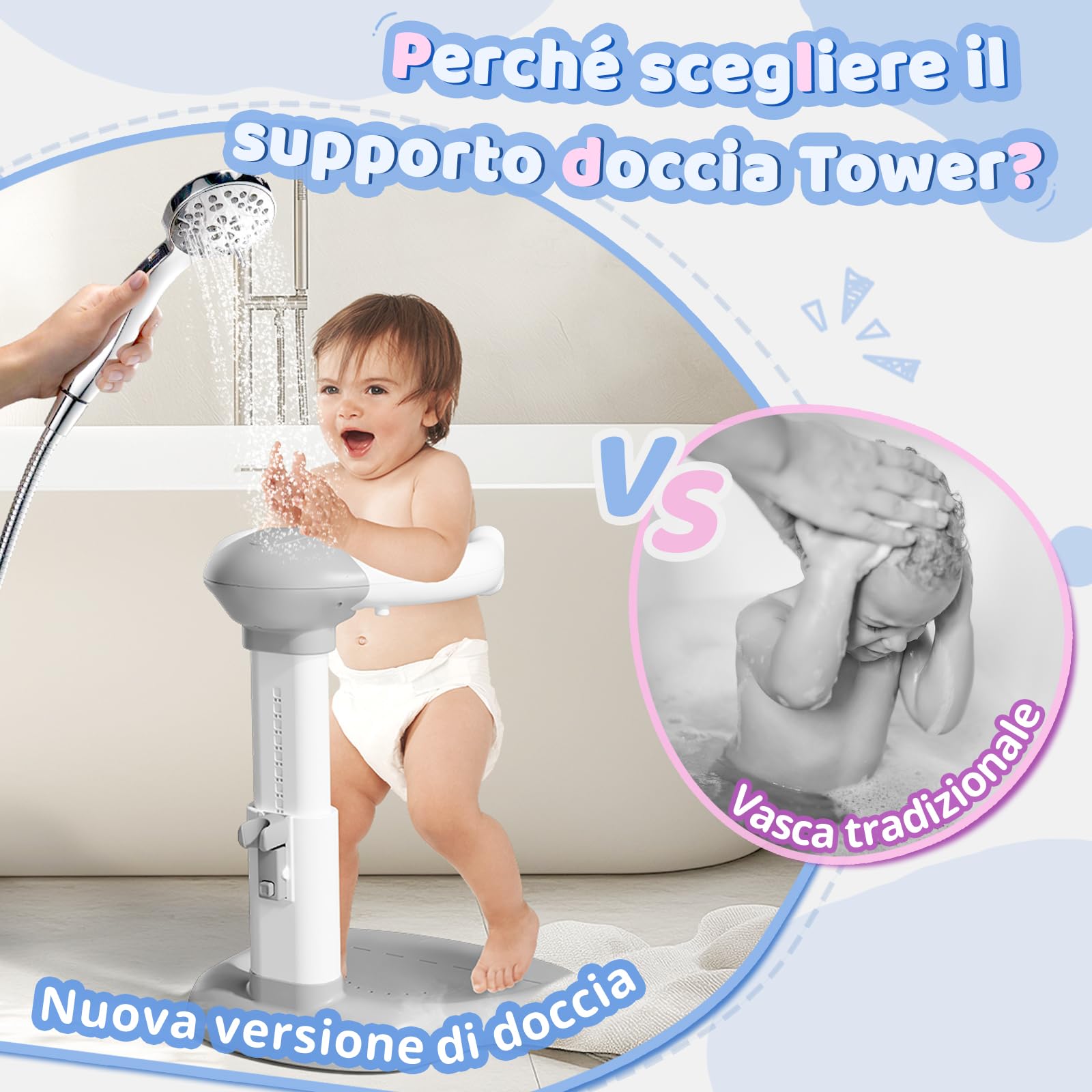 COOSEYA Supporto per vasca da bagno per bambini, torre da bagno regolabile per bambini per alzarsi in piedi, seggiolino da bagno per bambino con base antiscivolo per neonati e bambino piccoli