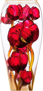 12-inch Glass Vase with Red Poppy Pattern