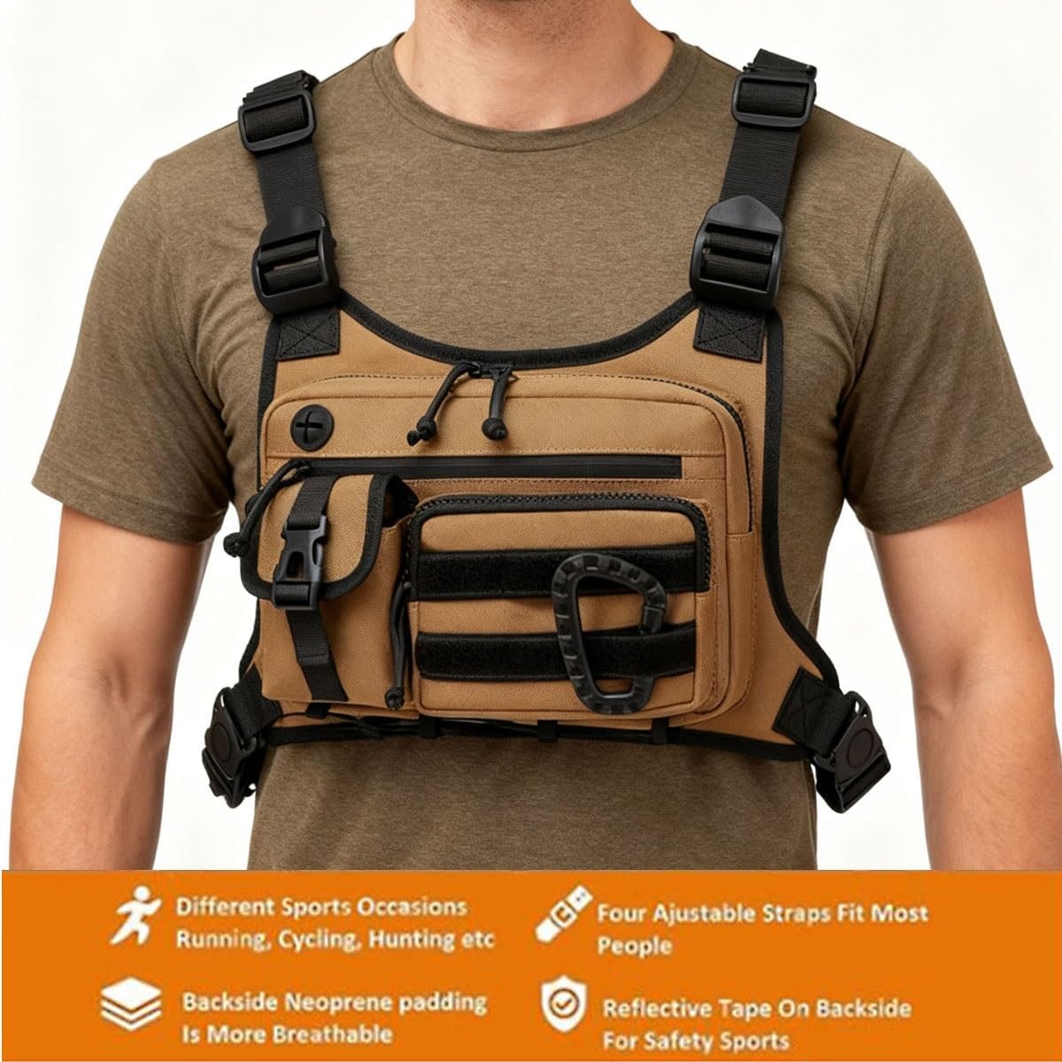 EUNOGO Outdoor Chest Bag For Men and Women, Tactical Chest Pack, Adjustable Running Vest Bag,EDC Chest bag for Travel