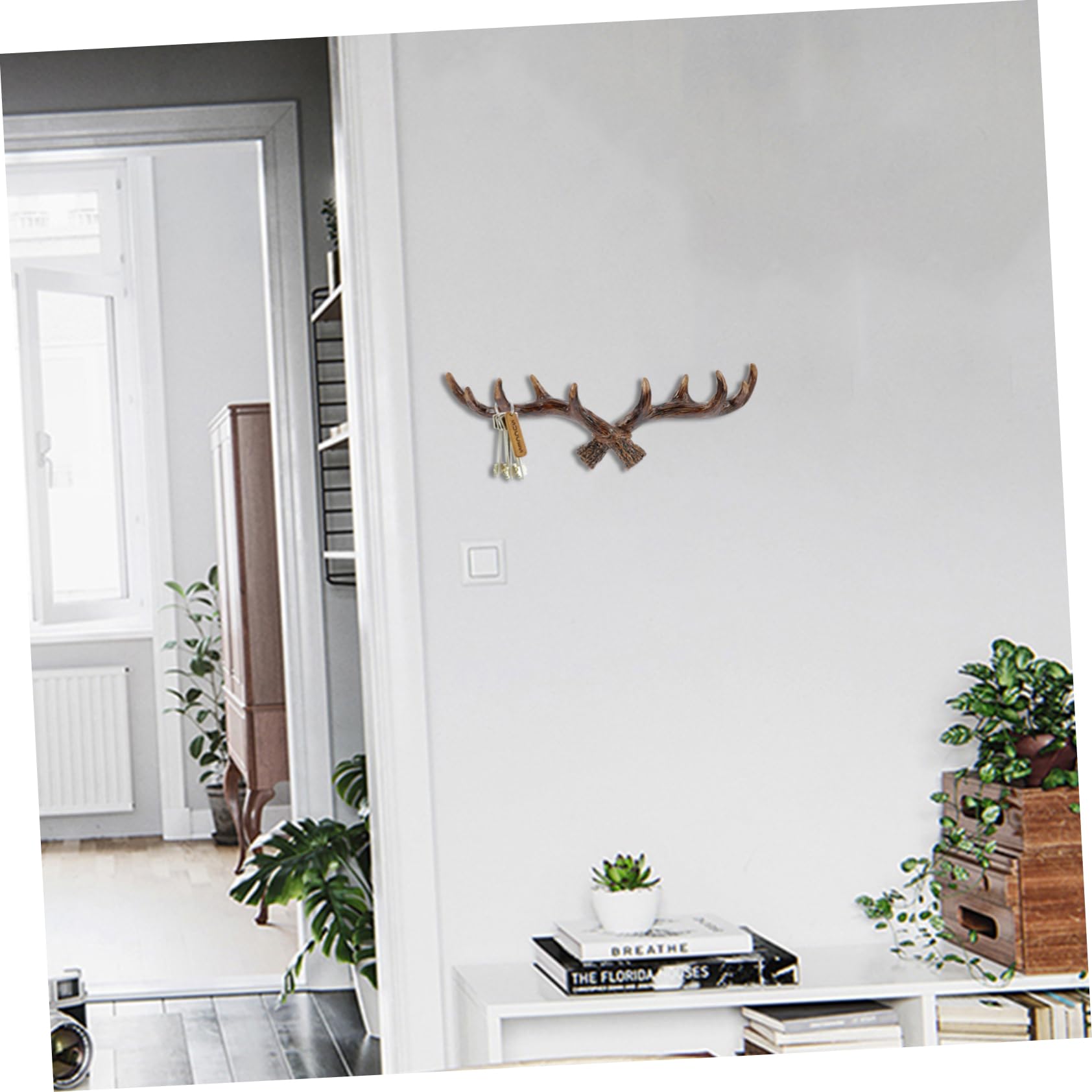 Gancio da Parete in Resina Marrone Design a Corna di Cervo, Stile Retrò Delicato e Creativo, Facile da Installare, per Camera da Letto e Guardaroba