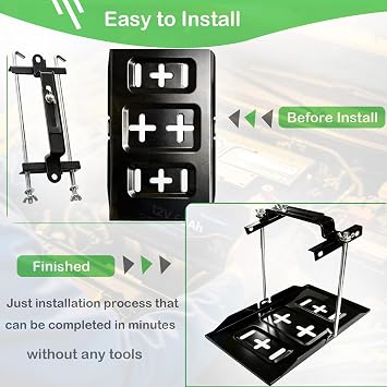 Battery Hold Down Tray Kit, Storage Battery Holder,Corrosion-Resistant Steel Adjustable Bracket Clamp for Boat, Car, Marine