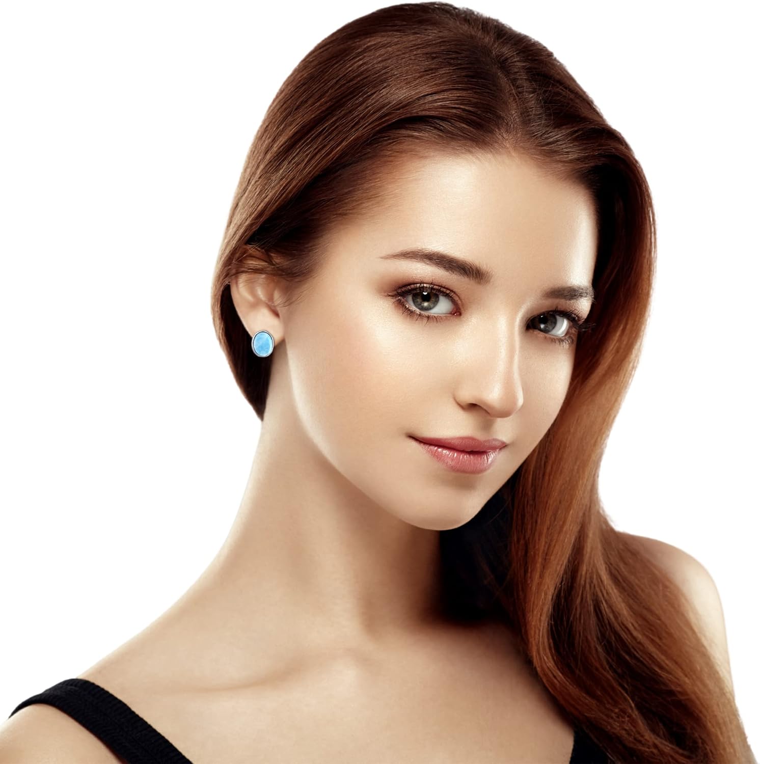 Beaux Bijoux Sterling Silver Larimar Stud Earrings for Women - Natural Larimar Jewelry for Women - Blue Larimar Stones - Oval Stud Earrings for Women - Hypoallergenic Blue Larimar Earrings for Women