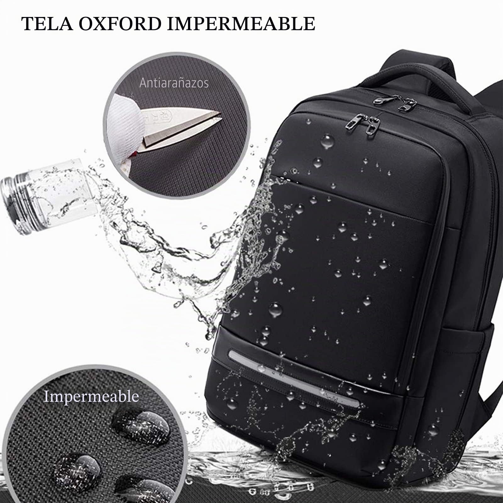 Mochila para Ordenador Portátil Impermeable Antirrobo Unisex 17 Pulgadas, Gran Capacidad con Puerto USB para Estudio, Viajes, Trabajo, Ocio o Actividades al Aire Libre Negro